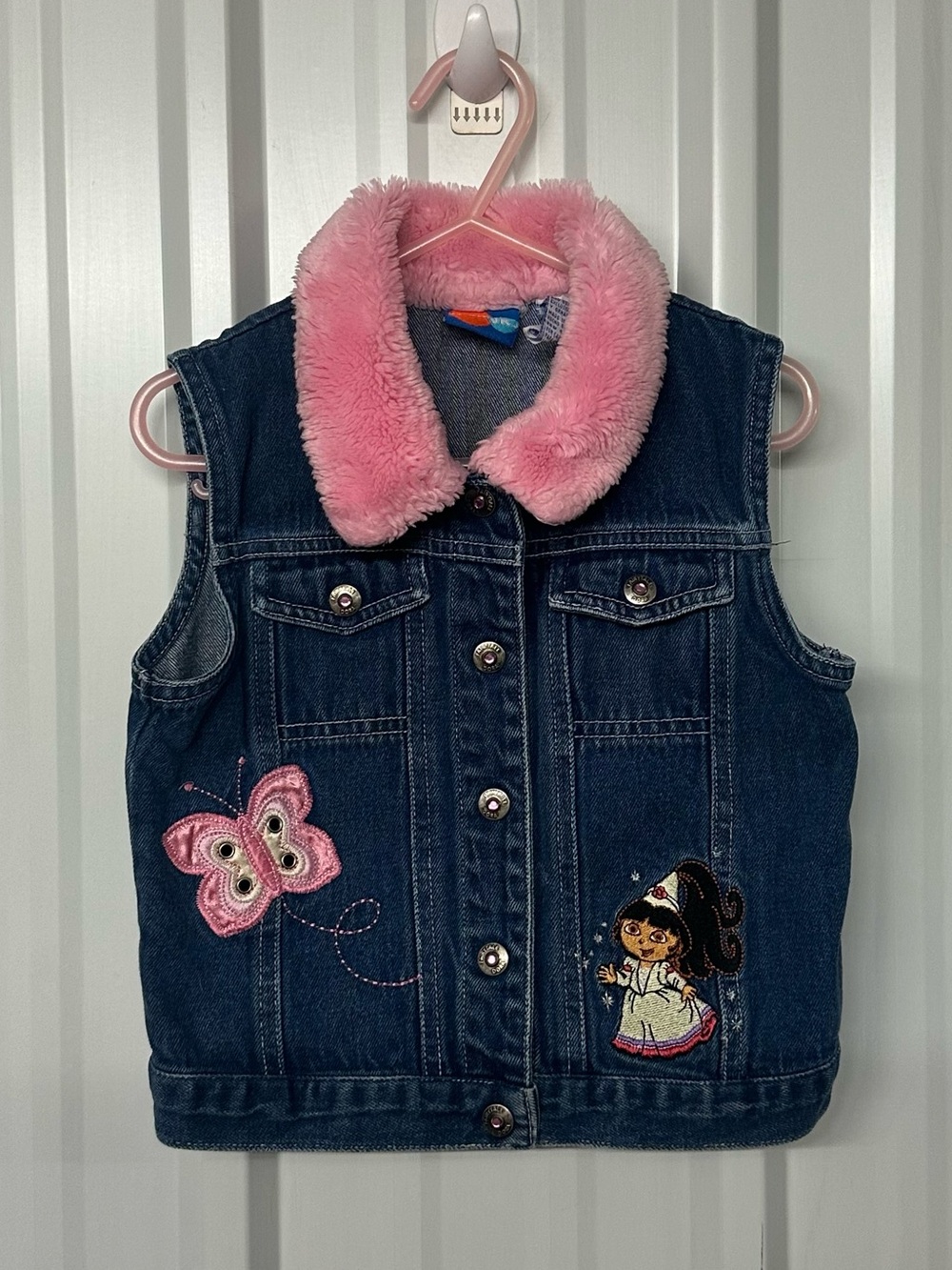 Vintage Dora the Explorer Pink Faux Fur Trim Vest Girls Y2K Cozy Cute